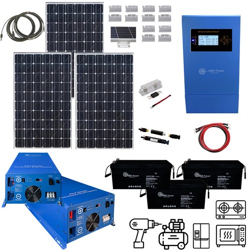(image for) Aims Power, HCMESQUITE, Solar 600 Watt, Inverter 4000 Watt & 7.6 kWh Battery | Complete Solar Power Kit Off-Grid & Mobile Power for Large Appliances